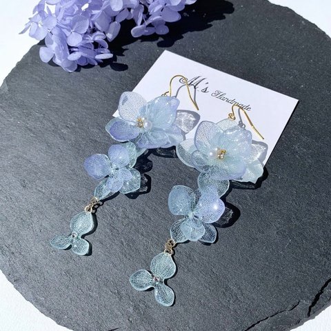 161【オーダー】あじさい彩 ピアス/イヤリング レジンアクセサリー 紫陽花