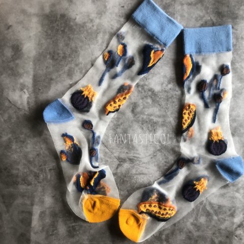 サンダル合わせにめちゃかわな靴下❤️シースルーソックス♪北欧 花柄 フラワー プレゼント 種子柄果物フルーツドット水玉