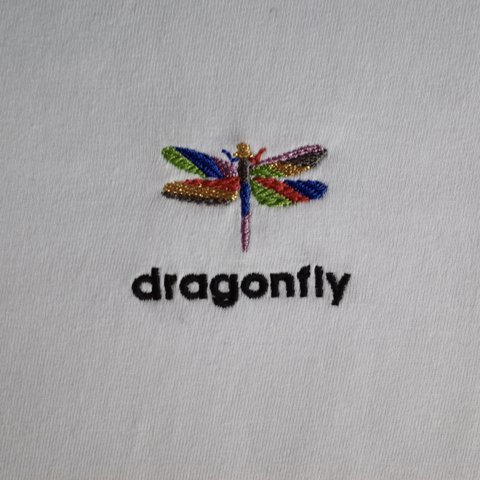 dragonfly とんぼ　モザイク調　ワンポイント刺繍Tシャツ　半袖　長袖　6.2oz 白
