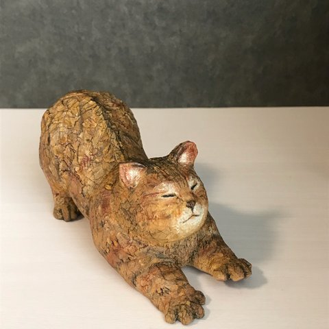 【sold out】            伸び猫　その1　　　　　　　『Cat to stretch』【猫】【木彫り】【彫刻】【伸び猫】