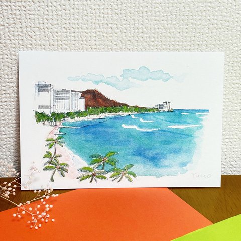 「ワイキキビーチ（ハワイ）」Waikiki beach/Hawaii postcard ポストカード２枚セット 2 for 400 yen　ギフト　インテリア　グリーティングカード　