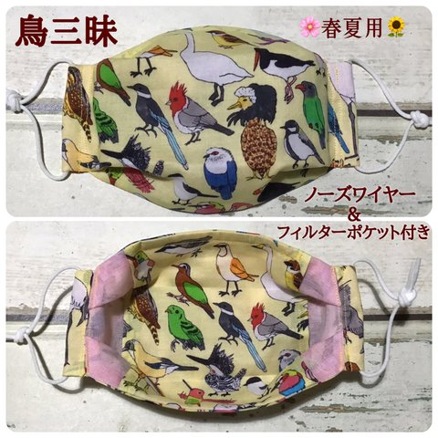 🦆鳥三昧🦜🌸春夏用🌻立体マスク【ノーズワイヤー&フィルターポケット付き】