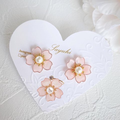 ꫛꫀꪝ✧‧˚〜ホワイトセット 🌸sakura🌸〜ピアス／イヤリング＆リング