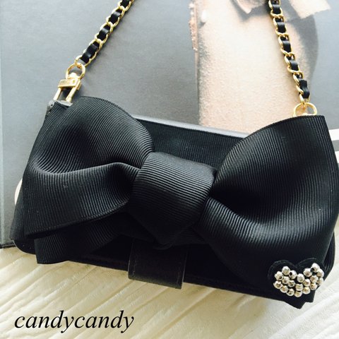 リボン・ハートビジューのスマホケース  candycandy