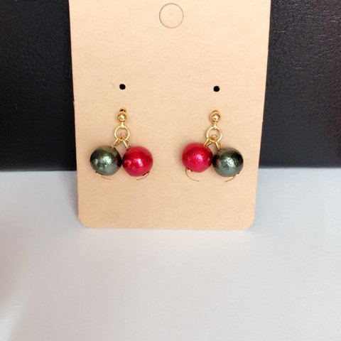 さくらんぼ風ピアス☆Red×Green