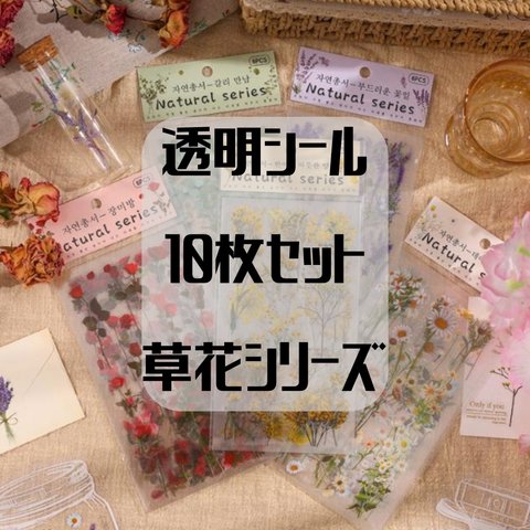 コラージュ 素材 草花 葉 透明 シール詰め合わせ おすそ分け 日記デコ 手帳デコ