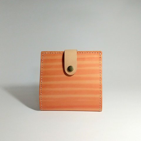 手染めのオレンジボーダー:二つ折り財布