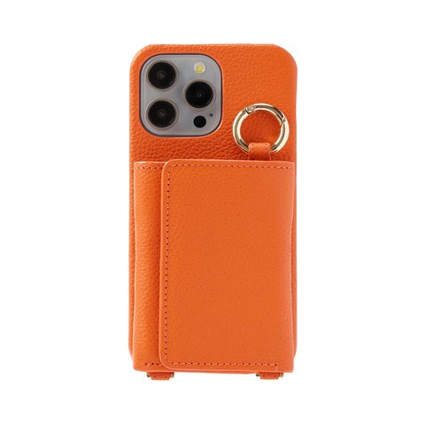 【iPhone15 Pro Max】本革 ・ショルダー レザー ウォレット 大容量カードケース付き 取り外し可能な財布機能と多様なスタイル オレンジ