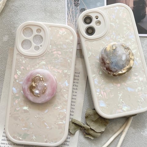 ✴︎ シェルiPhoneケース　スマホグリップセット