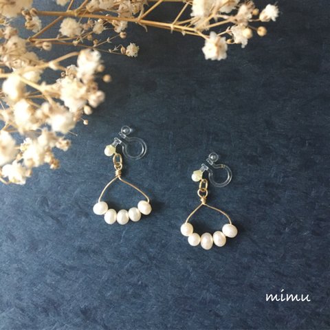 14kgf淡水パール×hoop  earring[ノンホールピアス･ピアス]