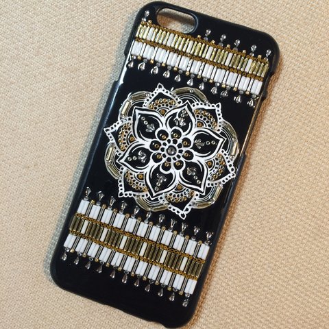 ビーズ花柄iPhone6ハードケース