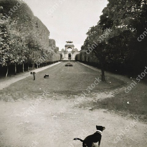 フランスのある静かな公園の風景イメージ、レトロ風写真、アート、古い写真　conistock_38659
