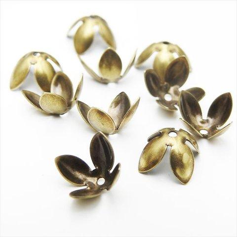 【10個】フラワー 座金★10mm/アンティーク★4枚弁 ビーズキャップ 花弁 花座