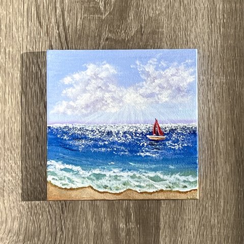 プチキャンバス絵画シリーズ♡アクリル画《原画》✴︎ 輝くオーシャンブルー の海 ✴︎