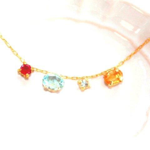 - color - Ruby & Topaz & Aquamarine & Sapphire Necklace