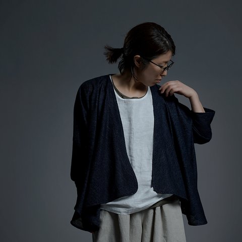 【wafu】 Linen Drape Bolero ドレープ ボレロ/ネイビー h021e-neb2