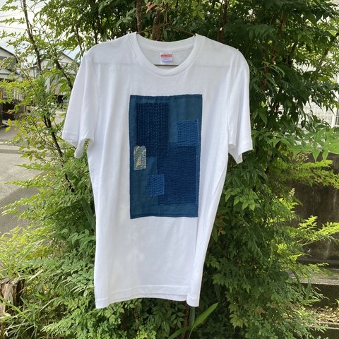 1941 size M 襤褸　リメイク　tシャツ 藍染め　藍染　古布　パッチワーク　刺し子　ヴィンテージ　