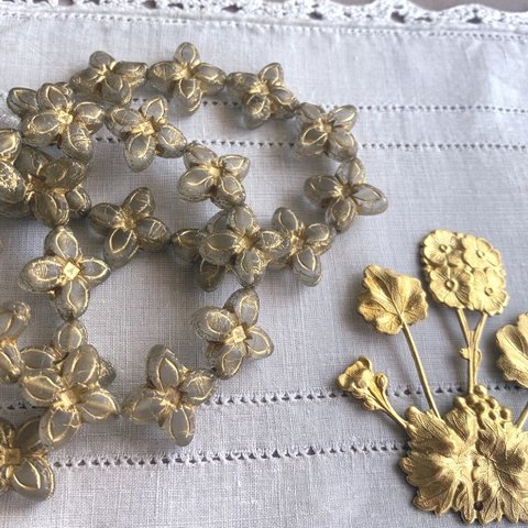 【2コセット】JIRI＊IVANA#czech beads#チェコビーズ　flower lily blooming 17㍉　crystal/bronze