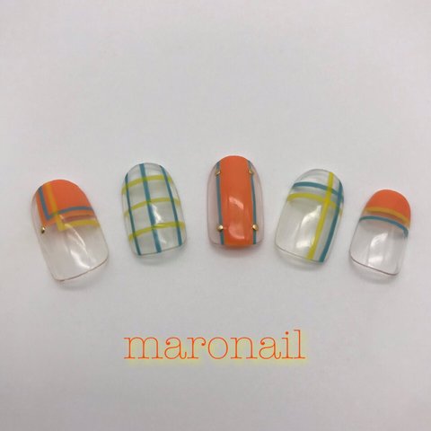 チェック×ストライプ□ネイルチップ💅