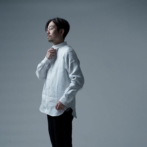 【Lサイズ】【プレミアム】Linen Shirt ドレスシャツ 高密度 ツイル / ホワイト t035i-wht3-l