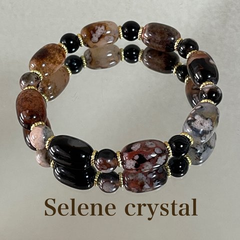夜桜瑪瑙　楕円　ブレスレット　人気石　おすすめ　　　　　天然石ブレスレット　Selene crystal