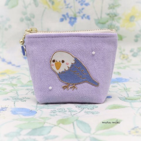 セキセイインコ刺繍ミニポーチ 