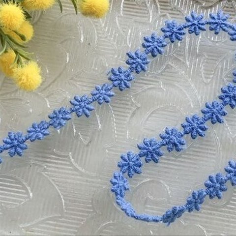 46【刺繍ブレード/1m】フラワー/ブルー