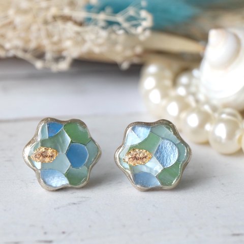 Flower Shell 💠『Beauty of The Sea🏝』𓇼 2way Pierce/Earring ◇ Blue Green / 14kgf有り
