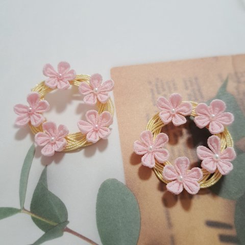 『💠春の花 の ブローチ💠ぴんく』つまみ細工・水引