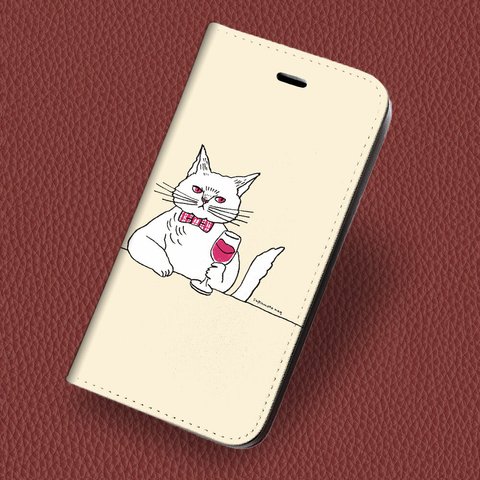 iPhone 専用 フラップ無し手帳型ケース★坂本奈緒 ★猫とワイン