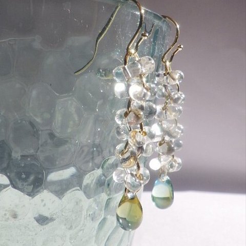 Water Cascade Earrings つぶつぶ水滴ガラスの連なりピアス・イヤリング☆orange sunset