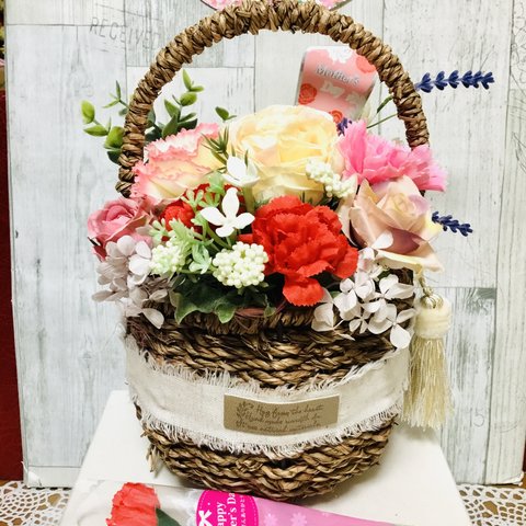 母の日💐タッセル付き✨ローズカーネーション💕バスケット