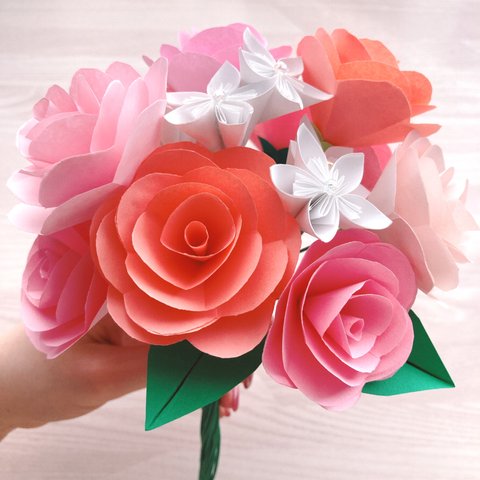 薔薇 ブーケ パステル ペーパークラフト 花束