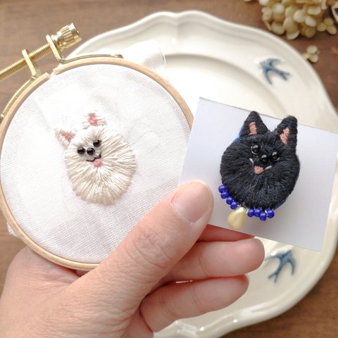 オーダー動物刺繍ブローチ