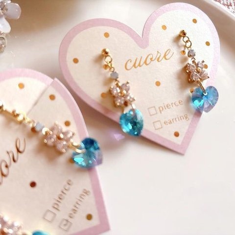 【マウイ島チャリティ】Aquamarine Swarovski Heart（イヤリング）