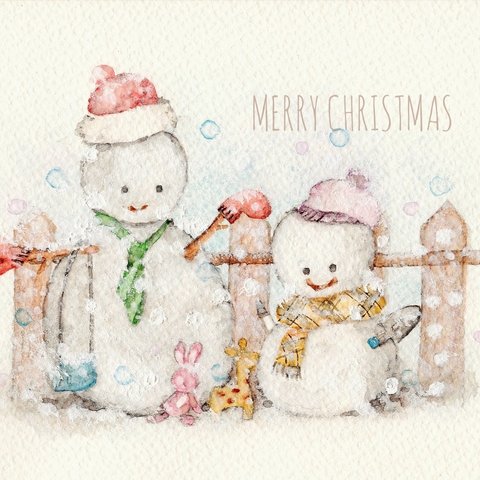 クリスマスカード2枚組 ｢B: ゆきっこ親子｣