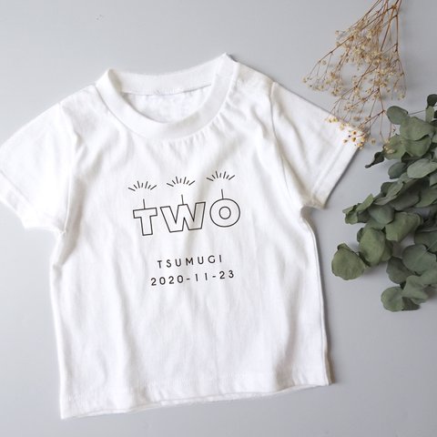 大人サイズあり/誕生日Tシャツ outline/letter 半袖 お名前＆年齢入り シンプルデザイン バースデーTシャツ