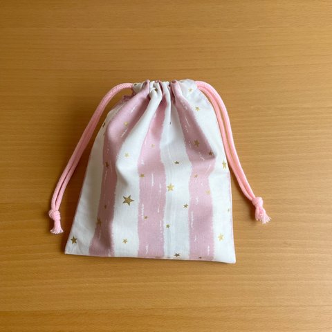 給食袋　20×19  ピンク　ストライプ縦　星　白　巾着袋　給食　単品