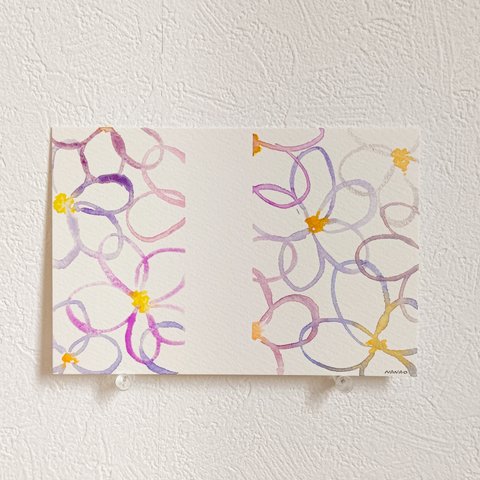 ポストカードサイズ原画【お祝儀袋みたいなお花のカード004】紫