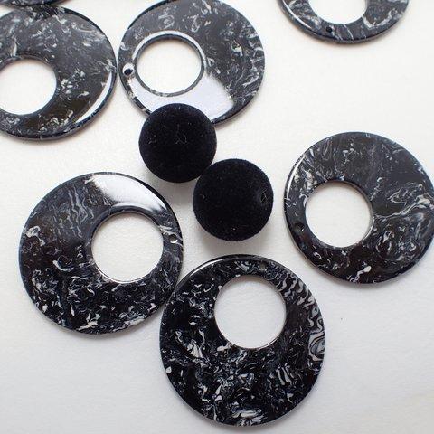 SALE【10個】34ｍｍ　アセチMoonリングチャーム　★ブラックマーブル○☆