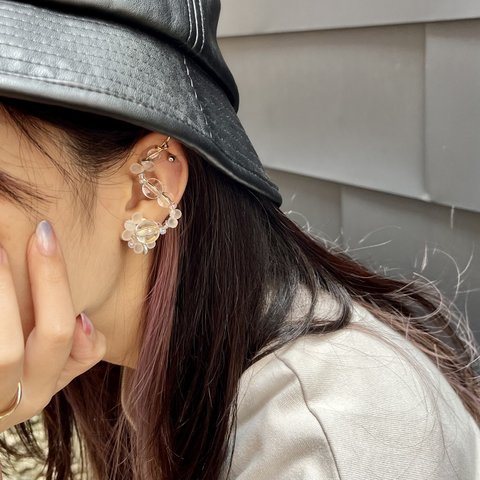 片耳♢アシンメトリーearring／pierce♢clear or gold