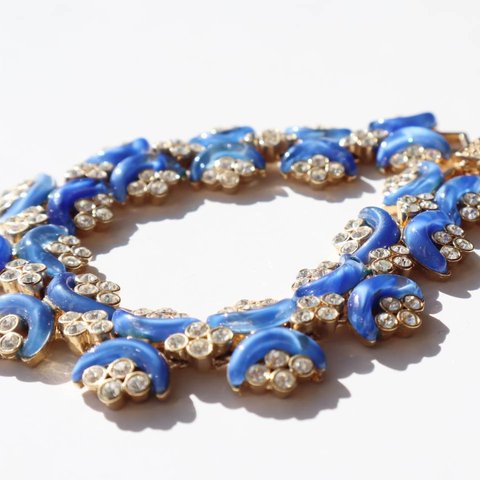 80s vintage blue gold rhinestone bracelet