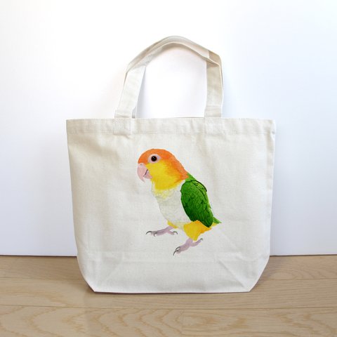 p-jet　シロハラインコ 横向き の ミニバッグ /  エコバッグ　サブバッグ   帆布　キャンバス  /  鳥 インコ