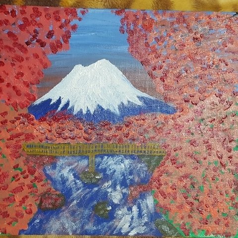 油絵　富士と桜