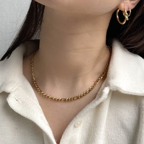 ステンレス つけっぱなしOK フィガロチェーンネックレス 18k