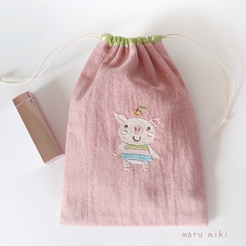 少し小さめ落書きブタちゃん刺繍巾着