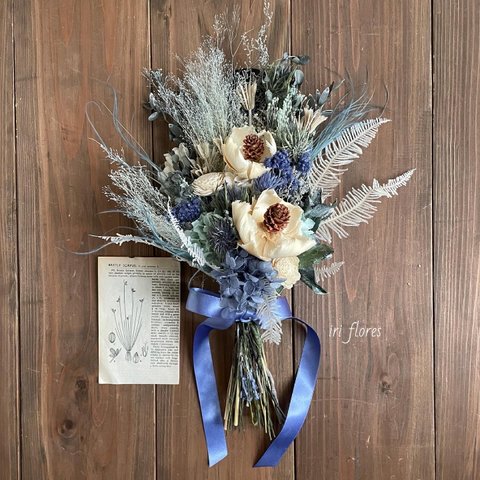 *Blue Bouquet*ドライフラワーウェディングブーケ　パームフラワー