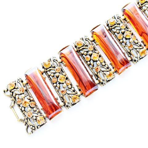 Vintage 1950’s　amber color glass×rhinestone bracelet