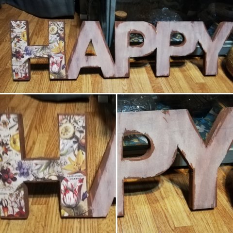 木製サインオブジェ「HAPPY(小)」flowers