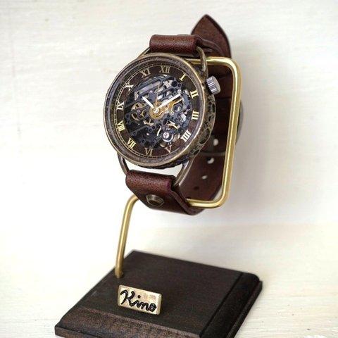 メカニックブラック　AT　ブラウン　真鍮　手作り腕時計